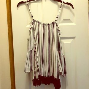 Size M cold shoulder tunic navy blue and white